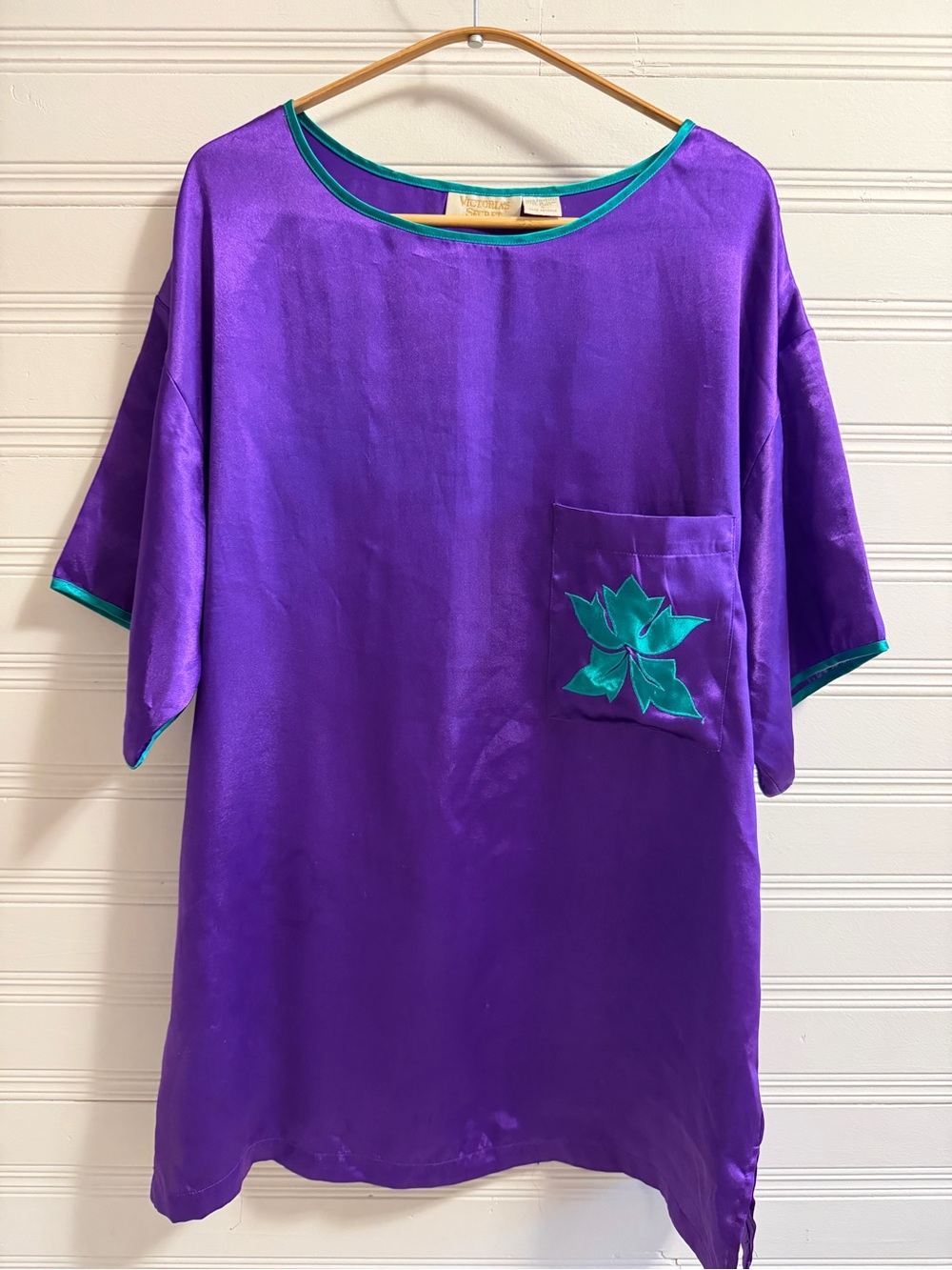 Vintage 90s Victoria’s Secret Satin Sleep Shirt S Purple Teal Floral